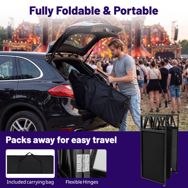 Portable DJ Booth with Black Scrims and Carrying Bag