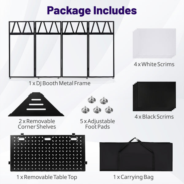 Portable DJ Booth with Black Scrims and Carrying Bag