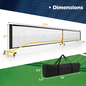22 FT Portable Pickleball Net with 6 Lockable Wheels and Carry Bag