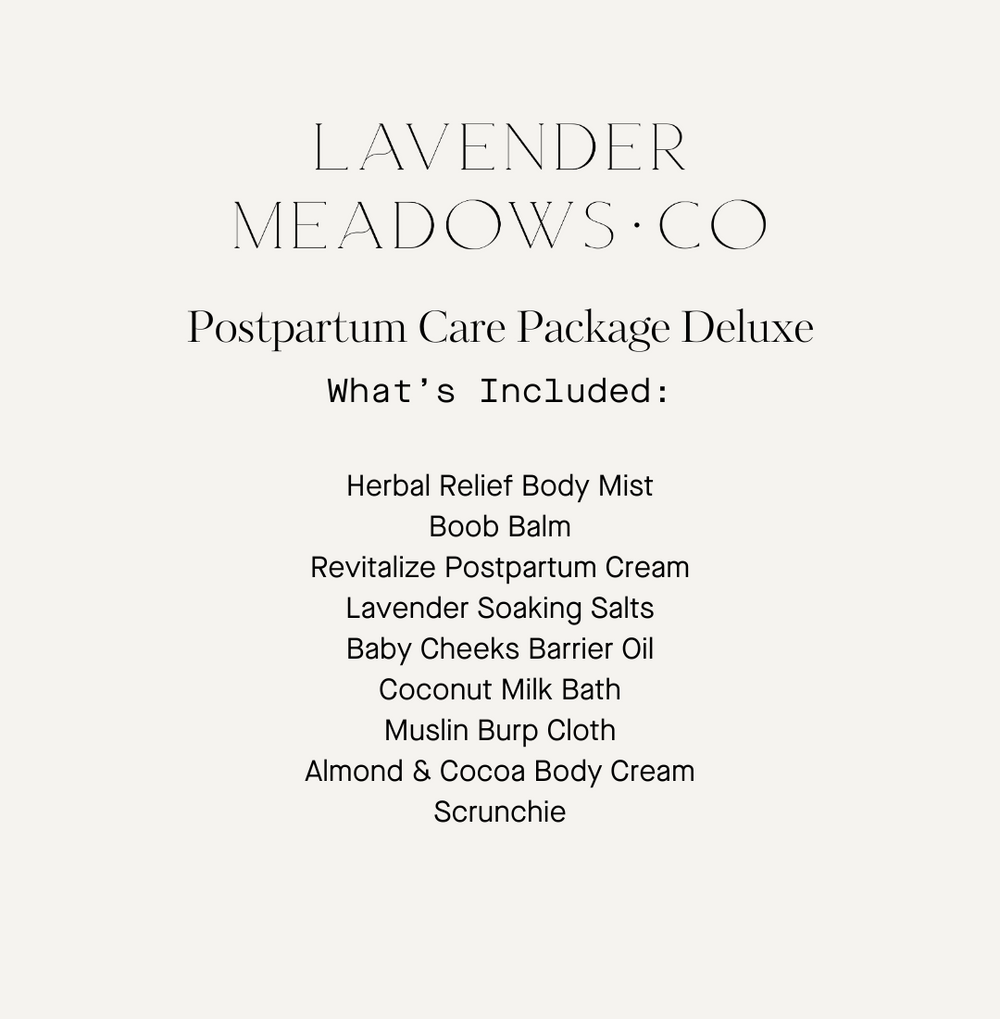 Deluxe postpartum care package gift set for new moms, featuring essential recovery items and pampering products.