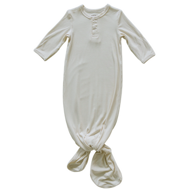 Cream Ribbed Bamboo Knot Gown - MOOGCO Baby