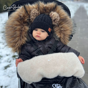 Satin Black Organic Premium Gray Wool Adjustable Footmuff