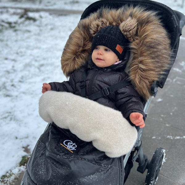 Satin Black Organic Premium Beige Wool Adjustable Footmuff