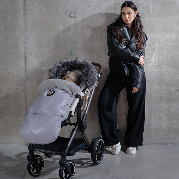 Pastel Black Organic Premium Gray Wool Adjustable Footmuff