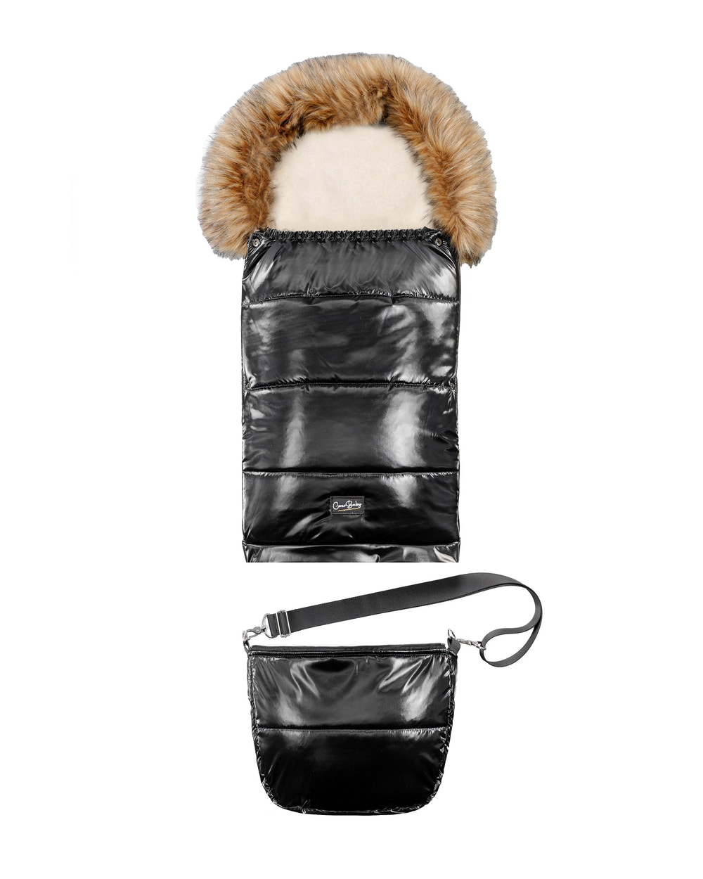Satin Black Organic Premium Beige Wool Adjustable Footmuff
