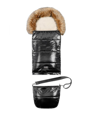 Satin Black Organic Premium Beige Wool Adjustable Footmuff