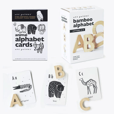 "Alphabet Adventure Bundle gift set for babies, featuring colorful letters and engaging toys for early learning."