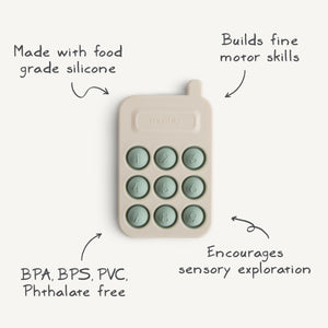 Colorful phone press toy for babies, designed for sensory play and development, shown from angle 4.