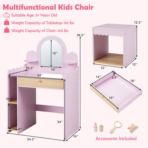 Pretend Makeup Dressing Table Set with 2 Small Shelves and Compartments-Pink