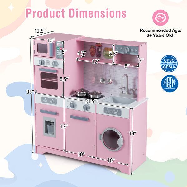Pretend Play Kitchen Wooden Toy Set Kitchen Accessory Playset with Real Lights Sounds