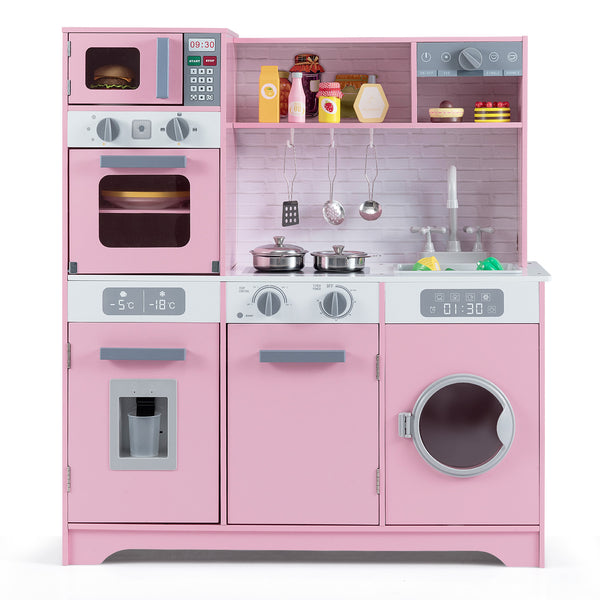 Pretend Play Kitchen Wooden Toy Set Kitchen Accessory Playset with Real Lights Sounds