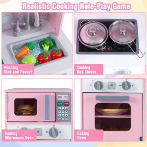 Pretend Play Kitchen Wooden Toy Set Kitchen Accessory Playset with Real Lights Sounds