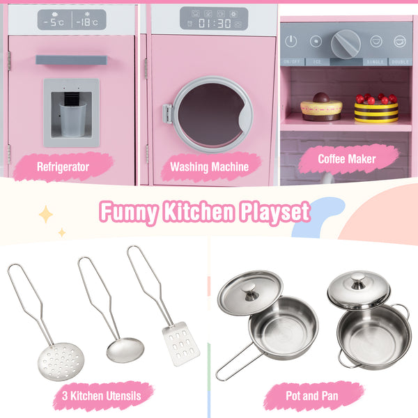 Pretend Play Kitchen Wooden Toy Set Kitchen Accessory Playset with Real Lights Sounds