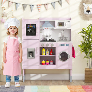 Pretend Play Kitchen Toy Kitchen Playset with Range Hood Ice Maker and Telephone