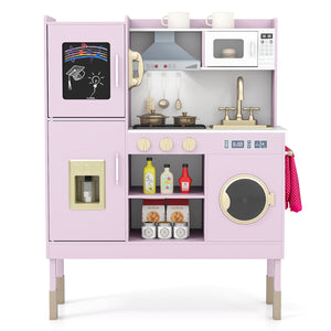 Pretend Play Kitchen Toy Kitchen Playset with Range Hood Ice Maker and Telephone