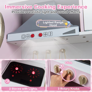 Pretend Play Kitchen Toy Kitchen Playset with Range Hood Ice Maker and Telephone