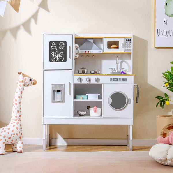 Pretend Play Kitchen Toy Kitchen Playset with Range Hood Ice Maker and Telephone