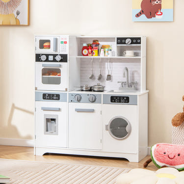 Pretend Play Kitchen Wooden Toy Set Kitchen Accessory Playset with Real Lights Sounds