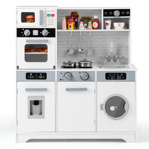 Pretend Play Kitchen Wooden Toy Set Kitchen Accessory Playset with Real Lights Sounds