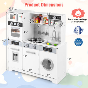 Pretend Play Kitchen Wooden Toy Set Kitchen Accessory Playset with Real Lights Sounds