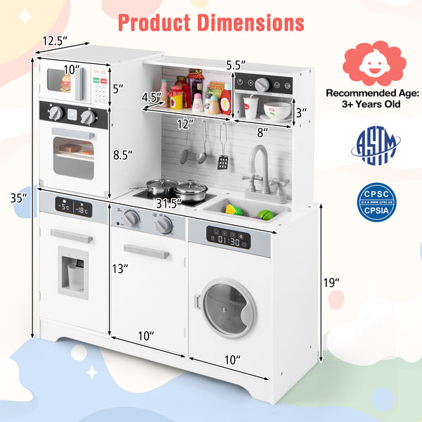 Pretend Play Kitchen Wooden Toy Set Kitchen Accessory Playset with Real Lights Sounds