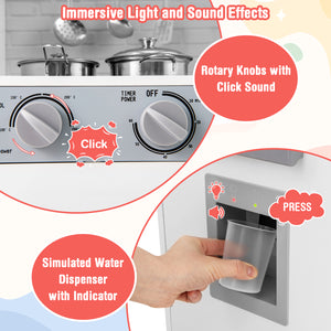 Pretend Play Kitchen Wooden Toy Set Kitchen Accessory Playset with Real Lights Sounds
