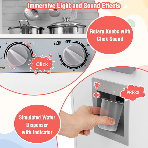 Pretend Play Kitchen Wooden Toy Set Kitchen Accessory Playset with Real Lights Sounds