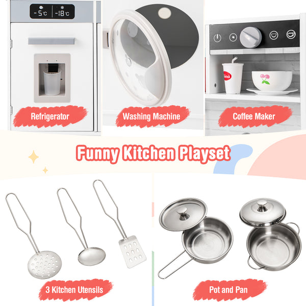 Pretend Play Kitchen Wooden Toy Set Kitchen Accessory Playset with Real Lights Sounds