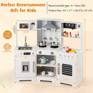 Pretend Play Kitchen Wooden Toy Set with Range Hood Real Sounds and Lights