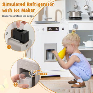Pretend Play Kitchen Wooden Toy Set with Range Hood Real Sounds and Lights