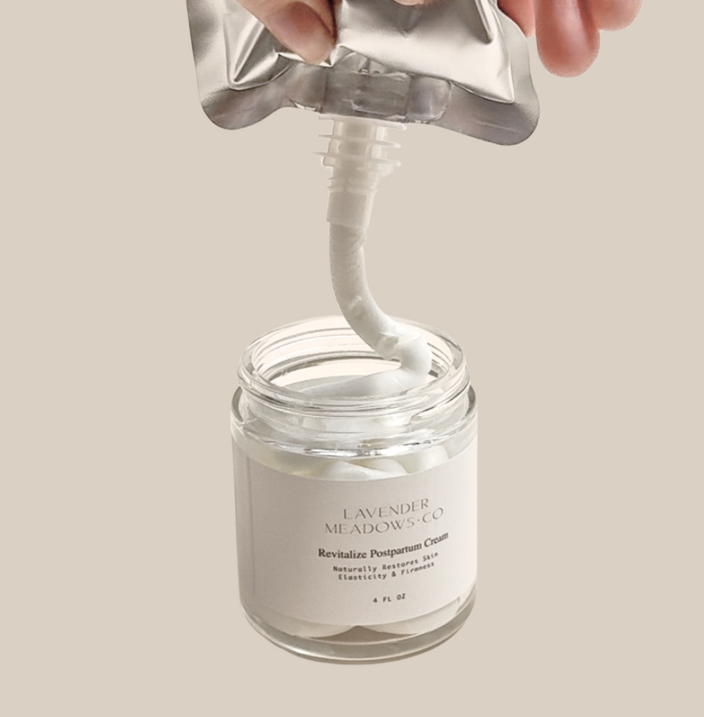 Revitalize Postpartum Cream Refill Pouch for soothing body care after childbirth.