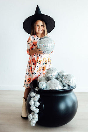 Pumpkin Peekaboo 3/4 Sleeve Twirl Dress with pockets, perfect for playful baby outfits.