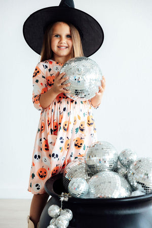 Mila & Rose Pumpkin Peekaboo Twirl Pocket Dress 3/4 Sleeve