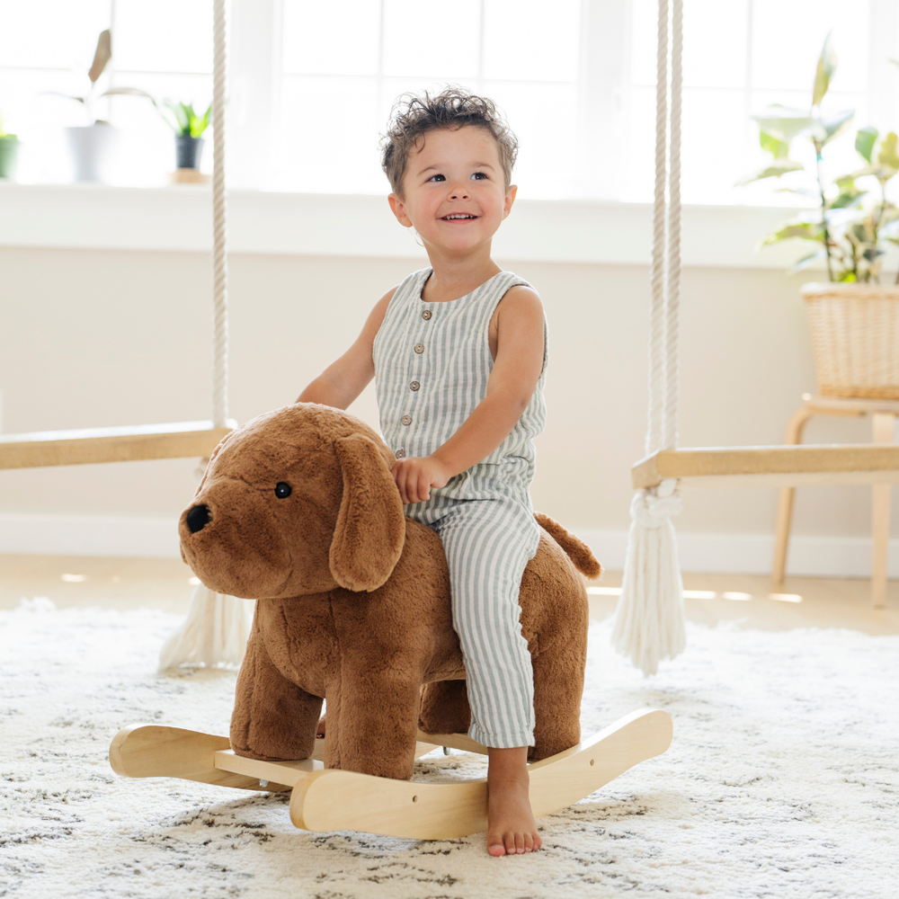"Adorable stuffed animal rockers for babies, perfect for fun and safe playtime in swings, rockers, and bouncers."