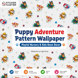 Puppy Adventure Pattern Wallpaper | Dog Kids Room Wall Mural Decor Art