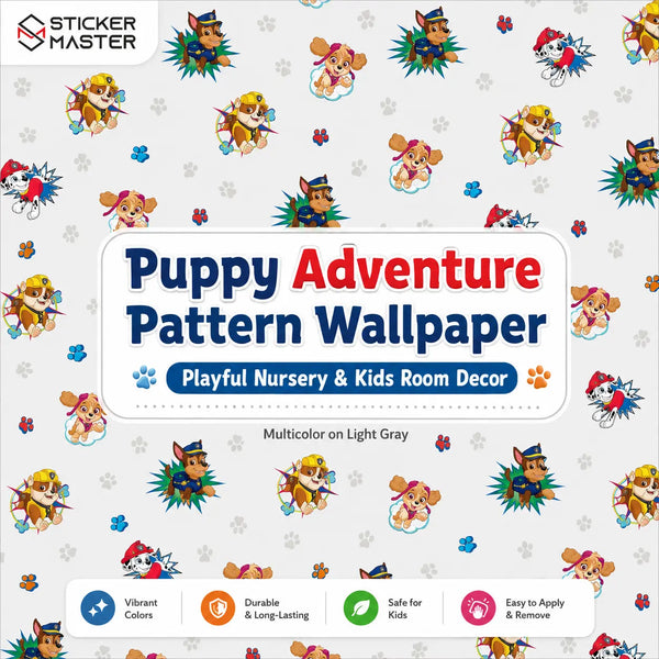 Puppy Adventure Pattern Wallpaper | Dog Kids Room Wall Mural Decor Art