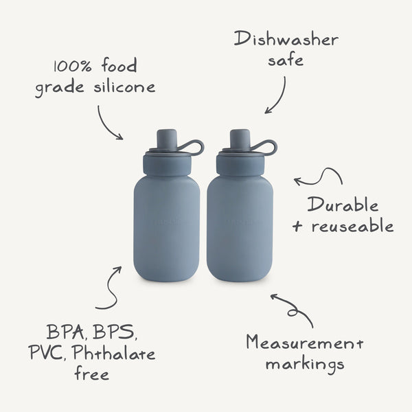 Silicone Puree Pouch in angle view, perfect for easy feeding and on-the-go convenience for babies.