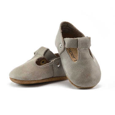 Soft sole T-Strap Mary Jane shoes for babies in stone color, perfect for comfort and style.