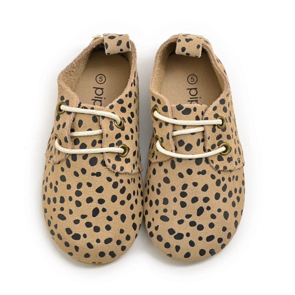 Cheetah Low Top Oxfords for babies with hard sole, stylish and comfortable footwear for little ones.