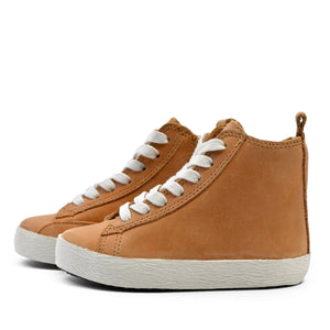 Natural high top sneakers for babies, stylish and comfortable, shown from angle 4. Perfect for little feet!