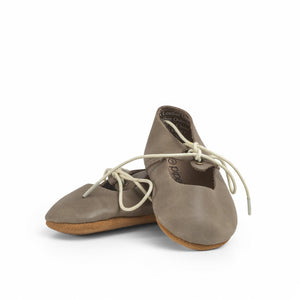 Soft sole lace-up Mary Jane shoes for babies in stone color, perfect for comfort and style.