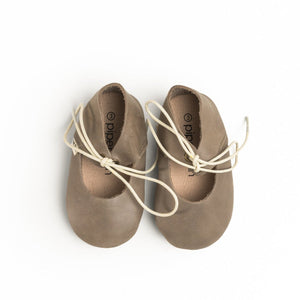 Lace-Up Mary Jane Soft Sole for babies, featuring a stylish stone color, angled view showcasing design details.