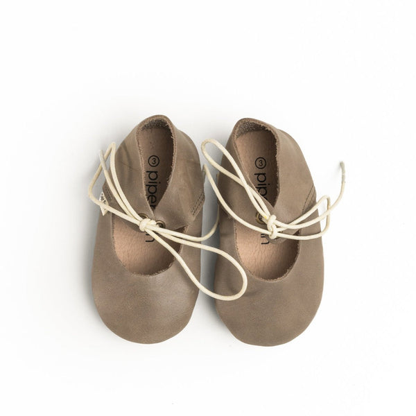 Lace-Up Mary Jane Soft Sole for babies, featuring a stylish stone color, angled view showcasing design details.