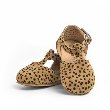 Cheetah Mary Jane hard sole baby shoes in stylish design, perfect for little feet.