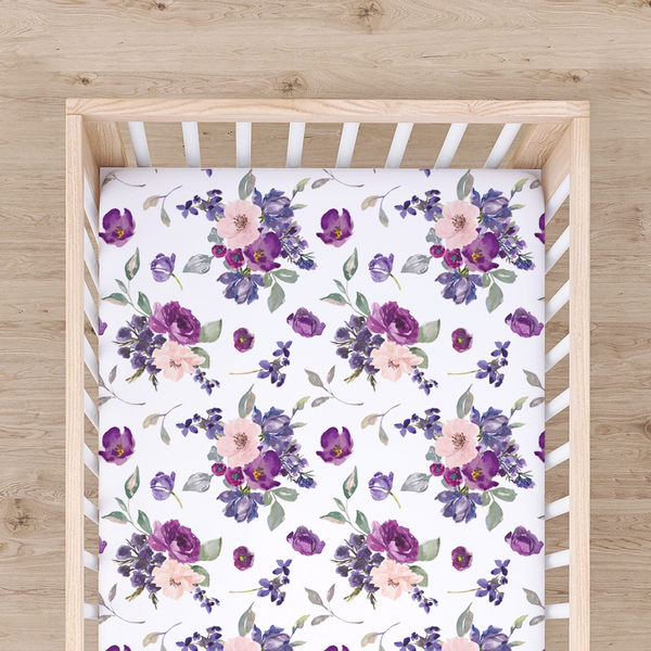 Fitted Crib Sheet - Purple & Blush Floral