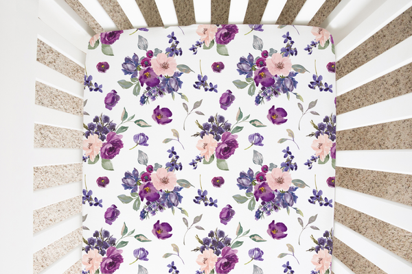 Fitted Crib Sheet - Purple & Blush Floral