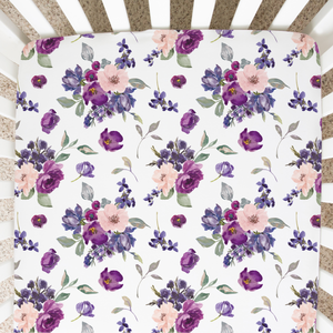 Fitted Crib Sheet - Purple & Blush Floral