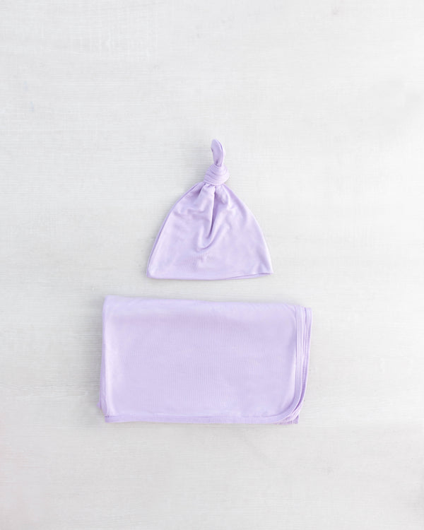 Swaddle Blanket, Hat and Headband Set - Purple