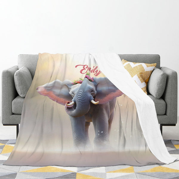 Personalized Elephant Blanket with Name | Custom Girl Gift