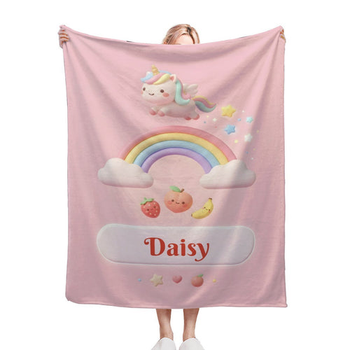 Personalized Unicorn Blanket | Custom Name | Pastel Rainbow Pink Fleece Throw Gift